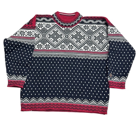 Authentic Vintage Dale Of Norway Wool Pull Over Sweater Size Large Red Black